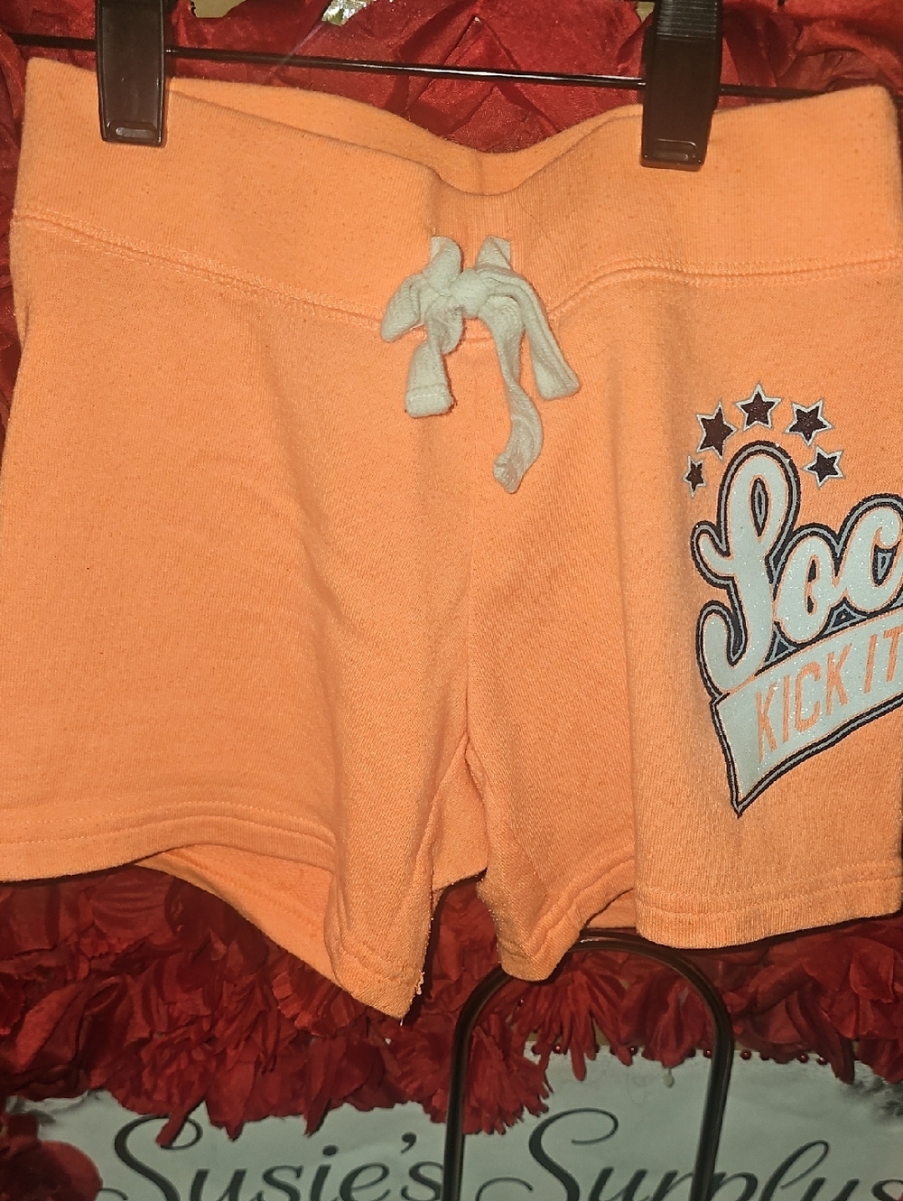Justice Peach Soccer Graphic Lounge Shorts with Drawstring Size 7